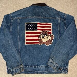 1998 VTG Warner Bros. Studio Store American Flag Tasmanian Devil Denim Jacket XL